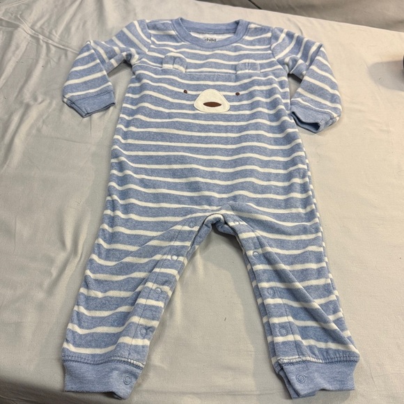 Carter's - NWOT - Blue and Cream Striped Fleece Onesie Sleeper - Picture 1 of 3